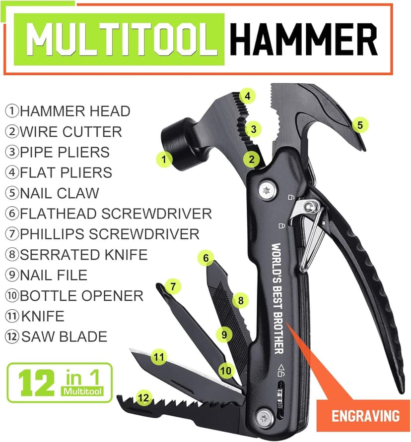 Gifts for Brother on Christmas - Brother Gifts, Brothers Gift from Sister - Fathers Day Birthday Gift for Brothers - Christmas Brother’s Presents, Multitool Hammer