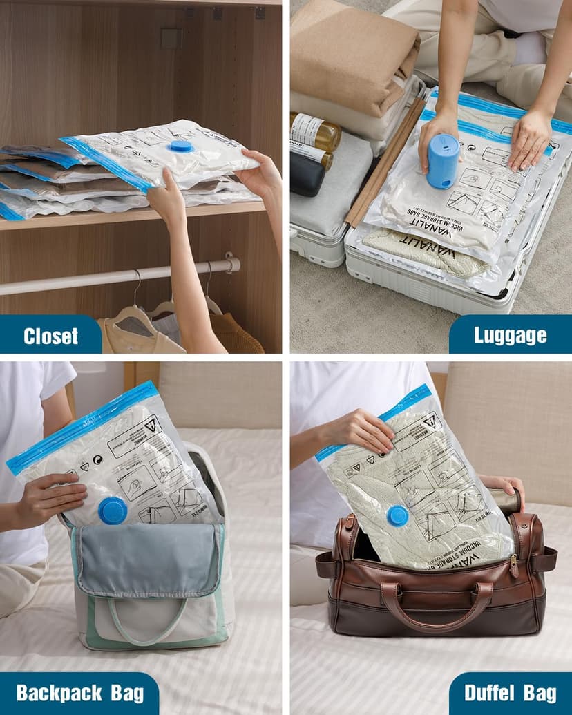 Vacuum Storage Bags for Travel, 8 Pack (4S+4XS) Vacuum Seal Bags with Wireless Rechargeable Electric Pump, Travel Essentials Space Saving Compression Bag for Clothes, Luggage, Suitcase, Backpack, Trip