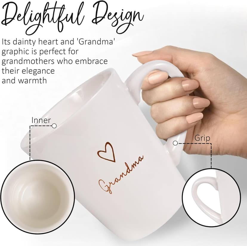 Pavilion Grandma Coffee Mug - Stoneware Coffee Cups for Grandmothers with Heart Tag - Ideal for Daily Use with "Grandma" Text Design - Microwave & Dishwasher Compatible - Cream, 15 oz