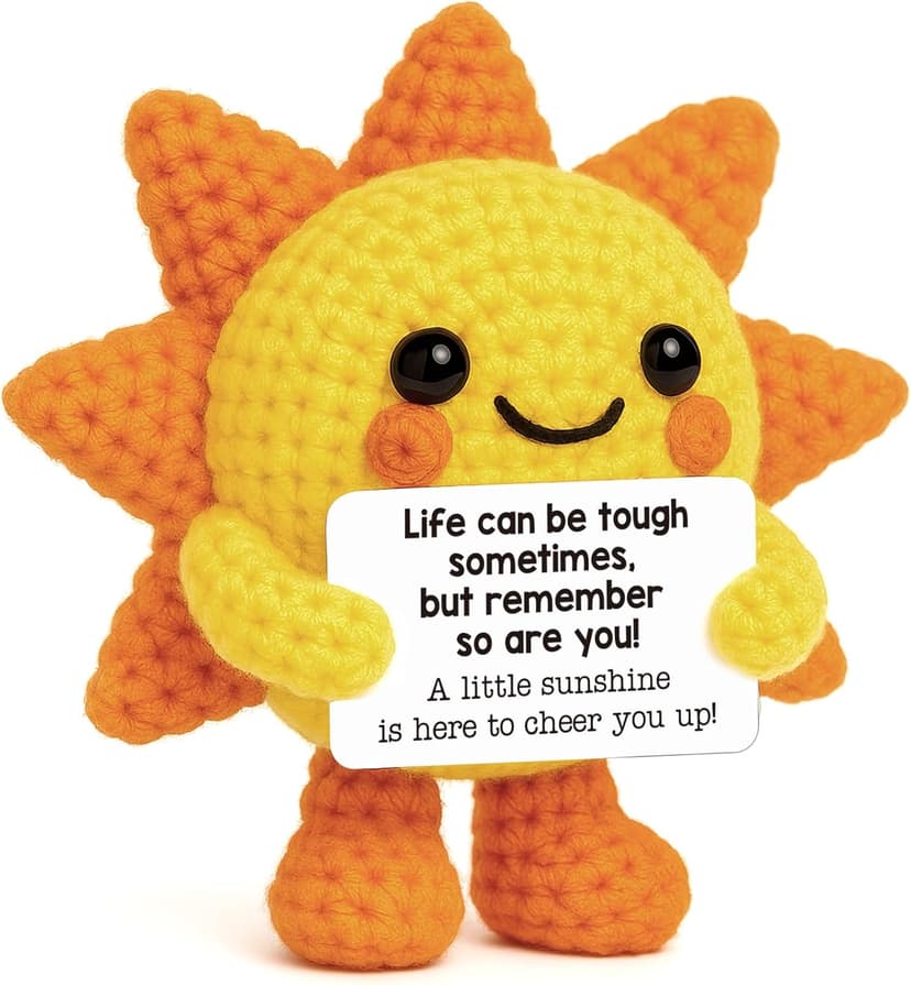Mini Positive Crochet Sunshine Flowers Emotional Cheer Up Support Gift for Women Friends Coworkers Inspirational Stress Relief Gift Mental Health Positive Present for Birthday Christmas White Elephant