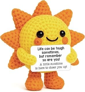 Mini Positive Crochet Sunshine Flowers Emotional Cheer Up Support Gift for Women Friends Coworkers Inspirational Stress Relief Gift Mental Health Positive Present for Birthday Christmas White Elephant