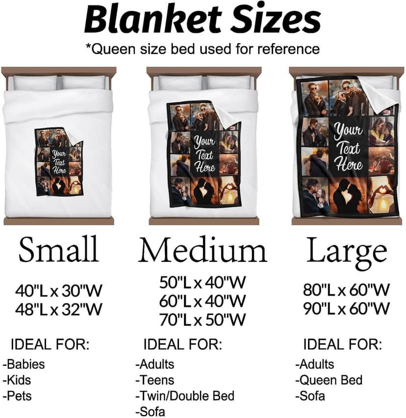 Custom Blanket with Photos Personalized Blankets Customized Blankets and Thows Customizable Blanket Picture Blankets Customize for Valentines Day Gifts Birthday for Her Him Girlfriend Boyfriend Wife