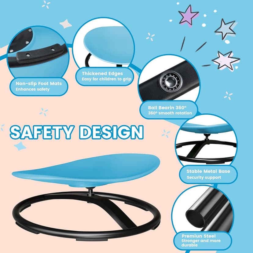 21" L × 19" W Large Size Spinning Chair for Autistic Kids, Toddler Sensory Spinning Chair, Sensory Toys Gifts for Kids with Autism & ADHD, Sit and Spin Training Body Coordination, Azure Rounded Shape