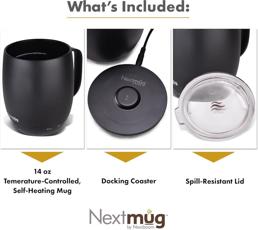 Nextmug - Temperature-Controlled, Self-Heating Coffee Mug (Black - 14 oz.)
