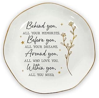 OASSIE Graduation Gifts for Women - 4"x4" Round-Shaped Ceramic Jewelry Dish Tray - Thank You Inspiration College High School Graduation Gifts for Her Friends Sister Women, Decorative Trinket Dish