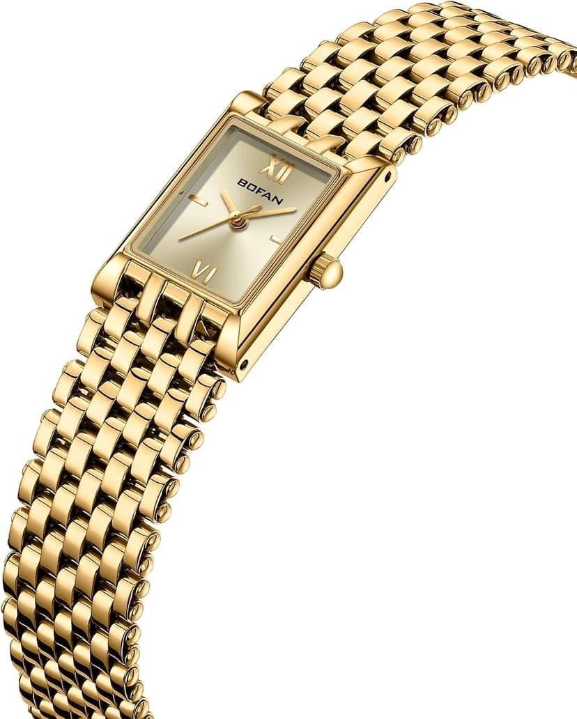BOFAN Gold Watches for Women Luxury Ladies Quartz Wrist Watch with Stainless Steel Bracelet,Waterproof,Casual Fashion Square Dial.Band Adjustment Tool Included