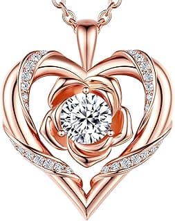 Rose Flower Heart Moissanite Necklaces for Wife, S925 Silver Pendant for Women, 18K Gold Plated Jewelry for Her Girlfriend Mom for Anniversary Birthday