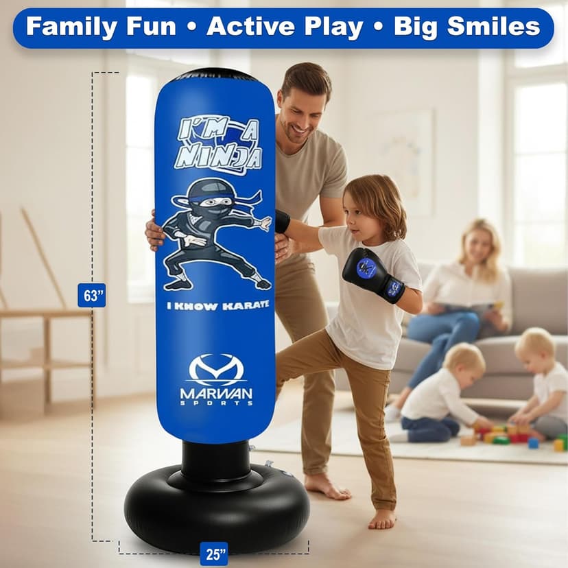 5-in-1 Inflatable Punching Bag for Kids – 63" Karate Toy Set with Boxing Gloves, Durable Fast Rebound, Active Play Birthday for Boys & Girls Ages 4-12