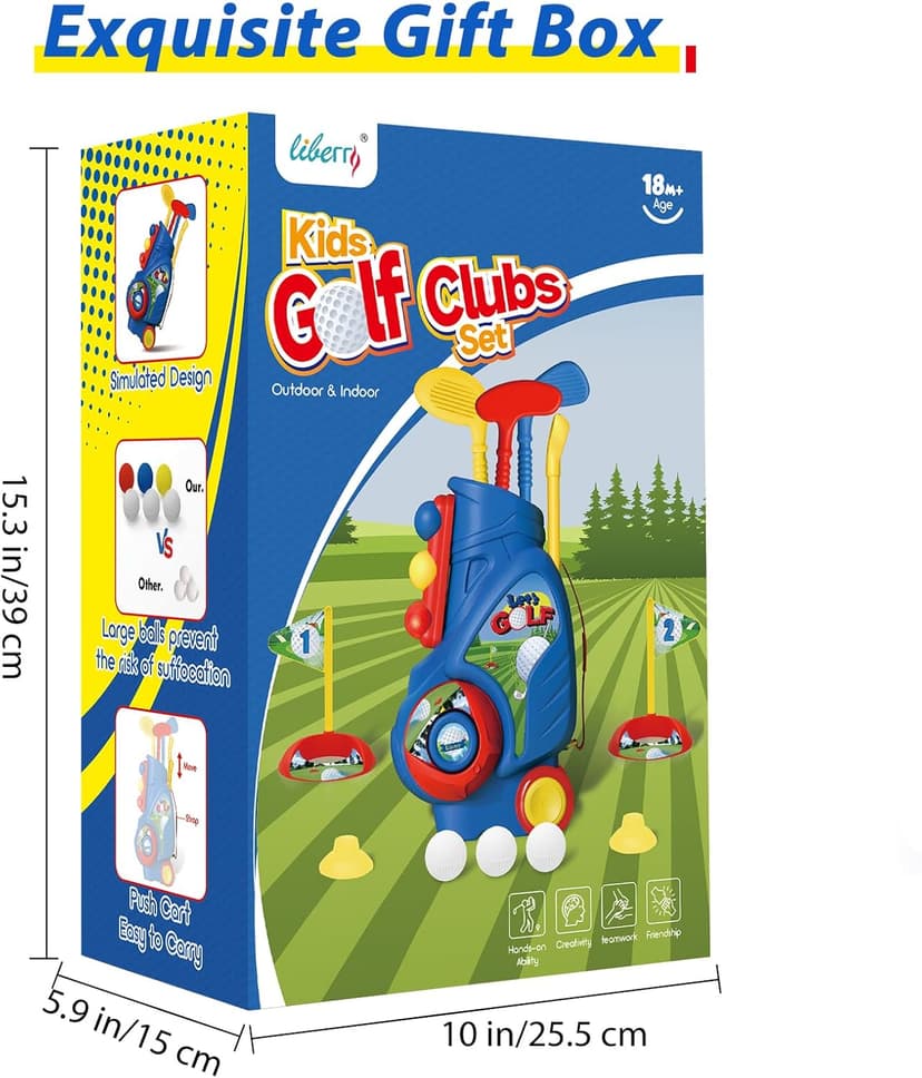 Liberry Toddler Golf Set, Upgraded Kids Golf Cart with Unique Shoulder Strap Design, Indoor and Outdoor Golf Toys for Boys and Girls Aged 1-5 Years Old