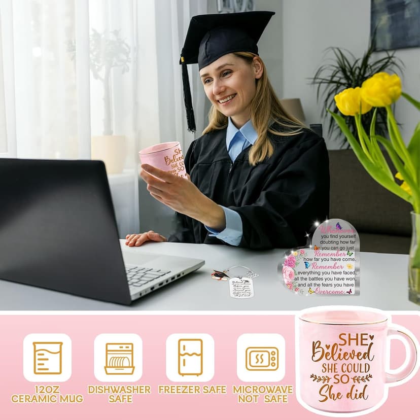 Graduation Gifts for Her, Congratulations Christmas Gifts Basket for Women Girls, She Believed She Could So She Did Coffee Mug Grad Keychain Bear Towel Acrylic Plaque High School College Graduates