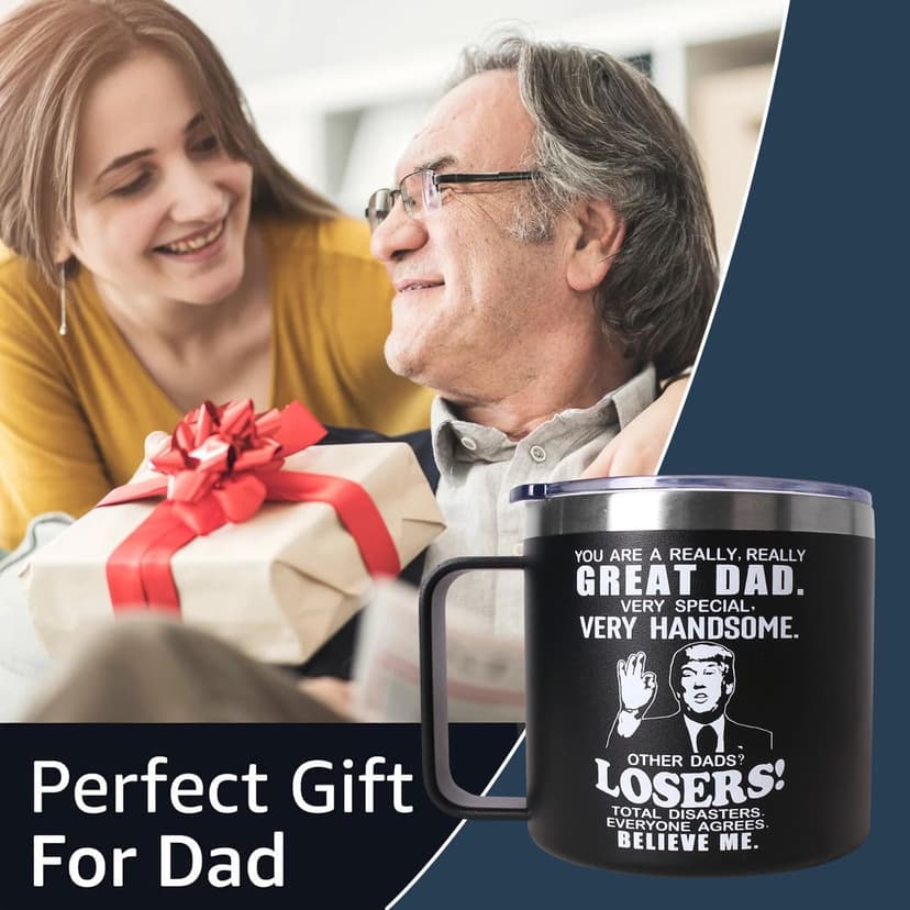 Fathers Day Dad Gifts from Daughter Son,Christmas Birthday Gifts for Step Dads Father in Law Him Bonus Daddy,Gift for Men Papa Grandpa Uncle Stepdad,14 oz Black Tumbler Mug
