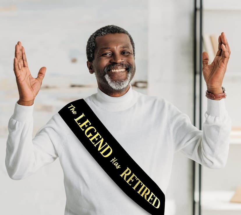 The Legend Has Retired Sash – Elegant Black and Gold Foil Legendary Sash for Both Women and Men & a Large Gold Safety Pin. Perfect for Retirement Parties