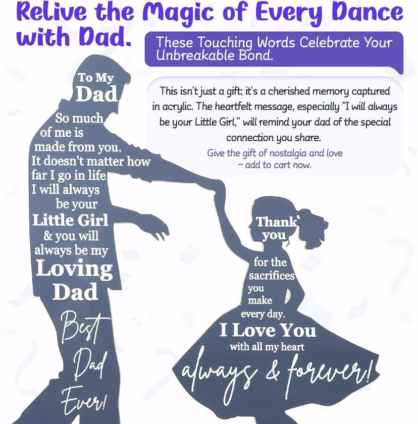 Dad Gifts from Daughter for Birthday Father's Day Christmas Valentine's Day Easter Present - Meaningful Sentimental Dancing Acrylic Plaque Keepsake Desk Decor for Bonus Step Papa Daddy