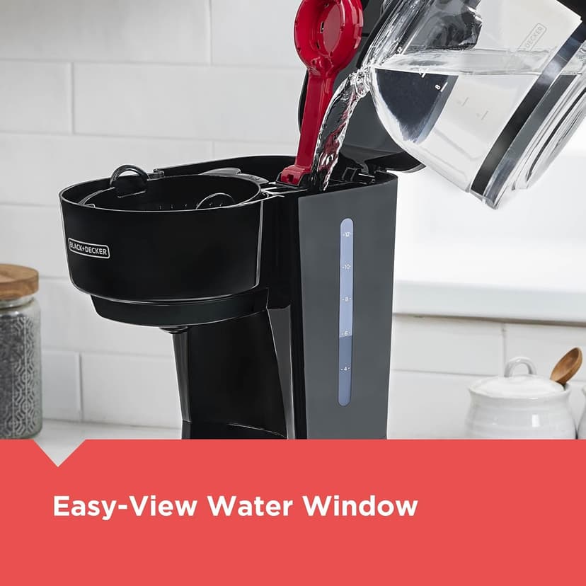 BLACK+DECKER 12-Cup Coffee Maker with Easy On/Off Switch, Easy Pour, Non-Drip Carafe with Removable Filter Basket, Vortex Technology, Black
