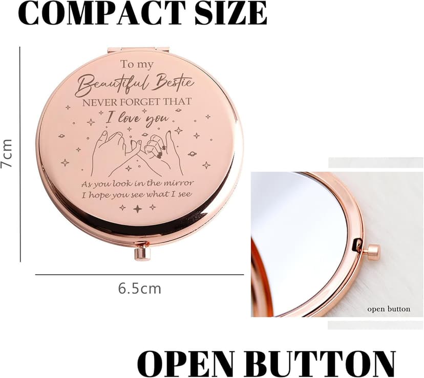 Bestie Makeup Mirror - Compact Friendship Gift for Women, Perfect for Sister or Best Friend's Birthday, Graduation or Any Occasion