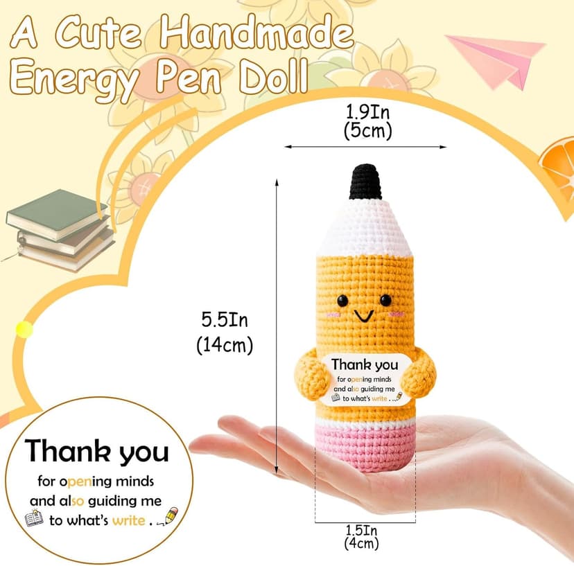 Teacher Gifts for Women Men Appreciation Thank You Gift Positive Crochet Pencil Ornaments Personalized Christmas Birthday Retirement Thanksgiving Gifts for her him Office Desk Decor Stocking Stuffers