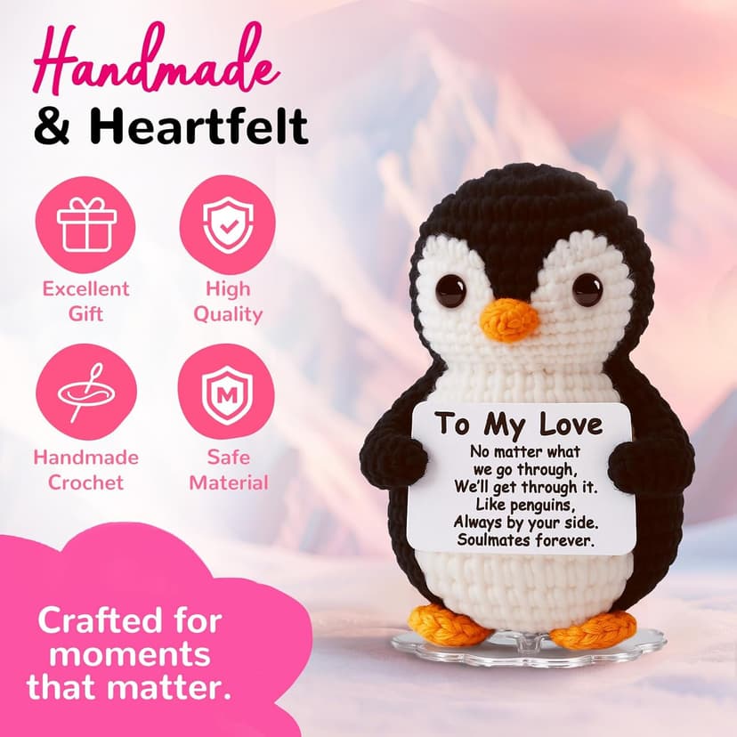 Love Crochet Couples Gifts for Boyfriend Girlfriend, Positive Emotional Support Handmade Penguin Crochet,Birthday Valentine's Day Wedding Anniversary Romantic Men Women, I Love You Gift for Him Her