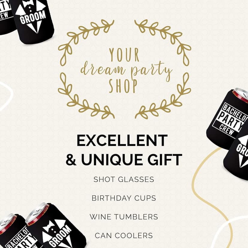 Groom and Bachelor Party Crew Squad Bachelor Party Can Coolers, Set of 12 White and Black Beer Can Coolies, Perfect Bachelor Party Decorations and as Grooms Men Gifts