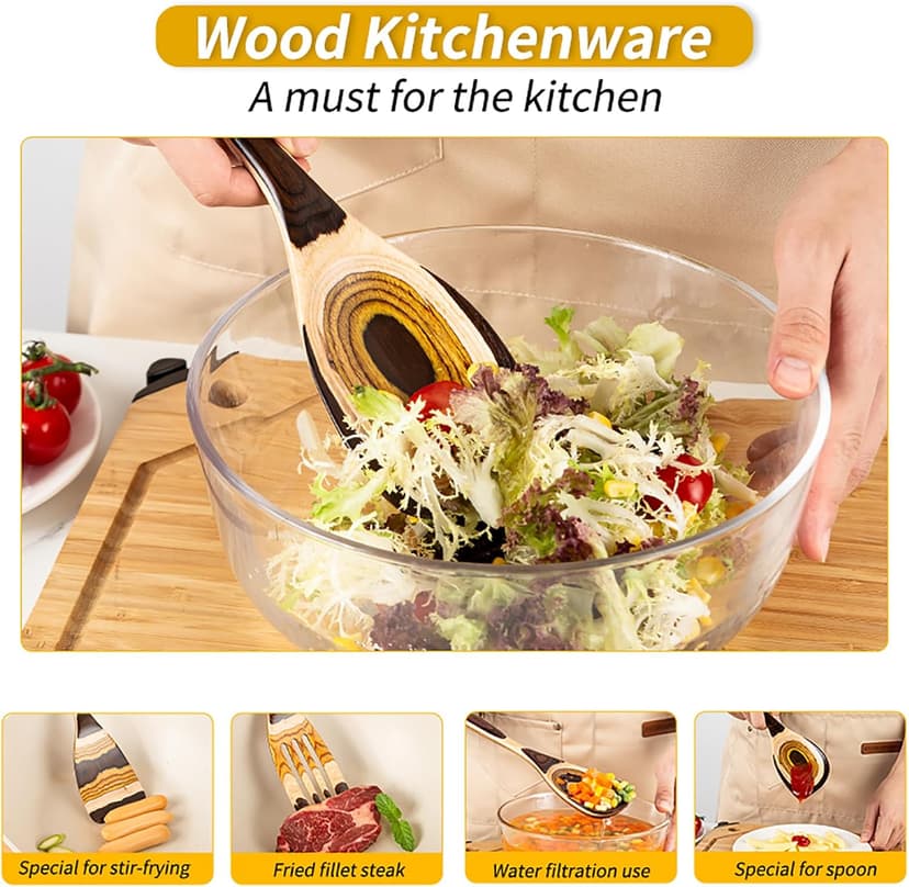 Gudamaye 7-Piece Brown Pakkawood Utensils Set – Sturdy, Eco-Friendly, Wooden Spoons for cooking, Wooden Utensil for cooking, Wooden Kitchen Tool, Home & Kitchen Gifts for Men and Women