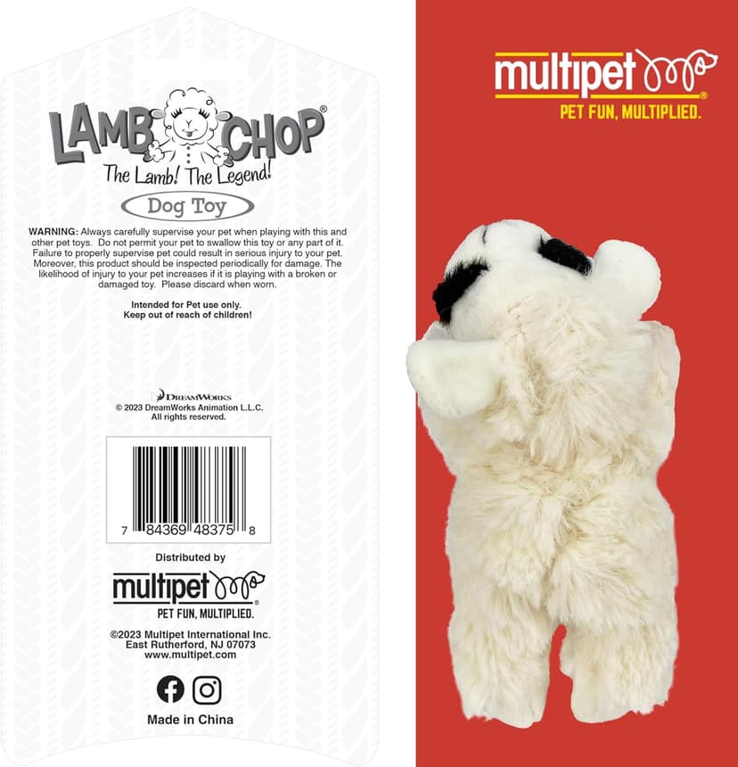 Multipet Lamb Chop Dog Plush Toy - Squeaky Toy for All Dogs - Extra Soft Plush - Stuffed Animal Dog Toy for Cuddling & Playing - Cute Pet Toy (6", Cream)