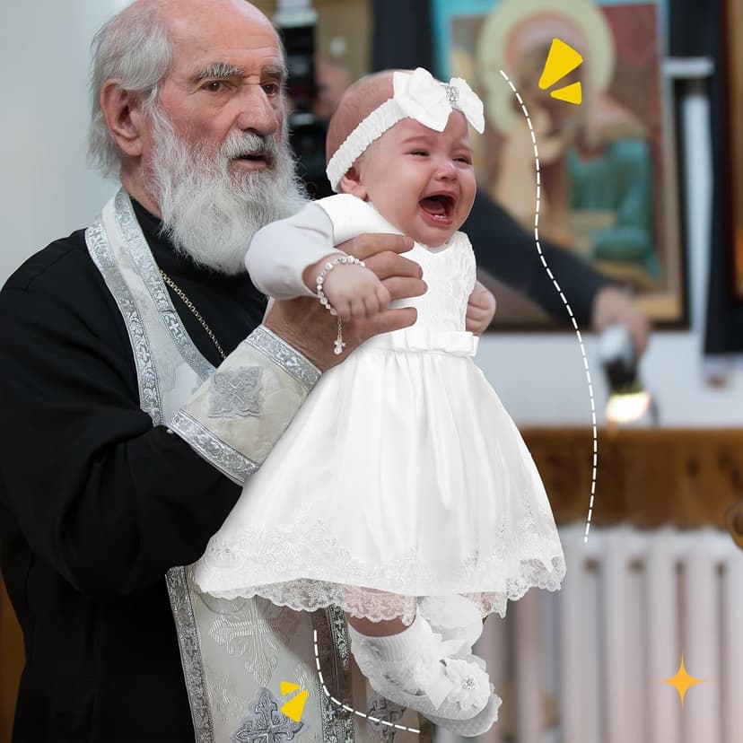 5 Pcs Baby Girl Baptism Outfit Includes Lace Christening Dresses Bowknot Headwear Cross Charm Bracelet Socks Shoes