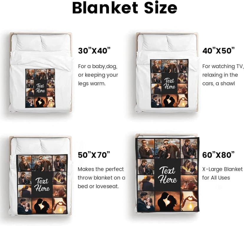Custom Blanket with Picture Text Customized Thow Blankets Personalized Blanket Customizable Blanket Photo Blankets Customize Gifts for Mom Dad Couple Girlfriend Boyfriend Wife Husband