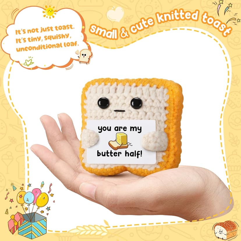 Gifts for Him Her Boyfriend Girlfriend Partner Loved One “You Are My Butter Half!” Crochet Toast – Cute Romantic Valentine’s Day, Anniversary, Birthday Gift for Couples Desk Decor & Christmas Gifts