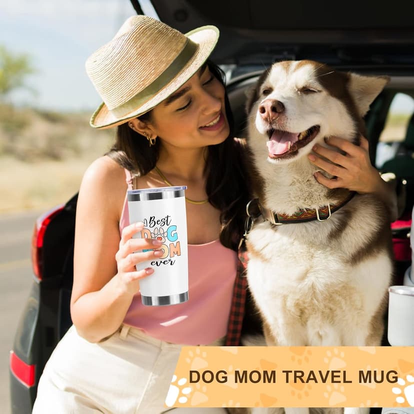 Dog Mom Dog Lover Gifts for Women, 20oz Wine Tumbler Set with Makeup Bag & Natural Stone Paw Bracelets & Socks for Women - Perfect for Birthdays, Mothers Day & Christmas