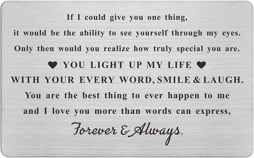 Engraved Wallet Card Inserts for Husband Boyfriend Him, Anniversary Metal Gifts, Mini Love Note for Wife Girlfriend Her, Romantic Valentines Christmas Presents