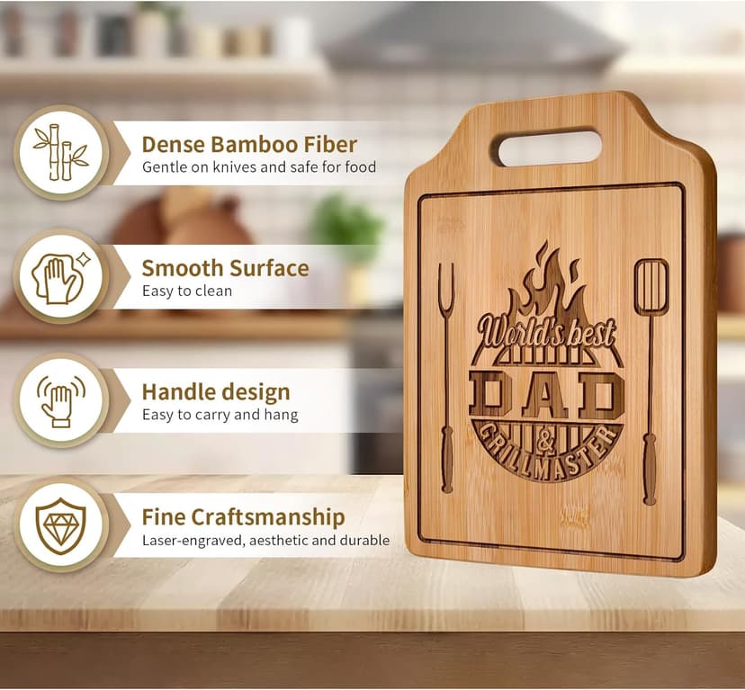 AceThrills Dad Birthday Gift for Dad Gifts Who Wants Nothing from Daughter Son - Engraved Bamboo Cutting Board 12.3"L x 8.7"W x 0.4"Th