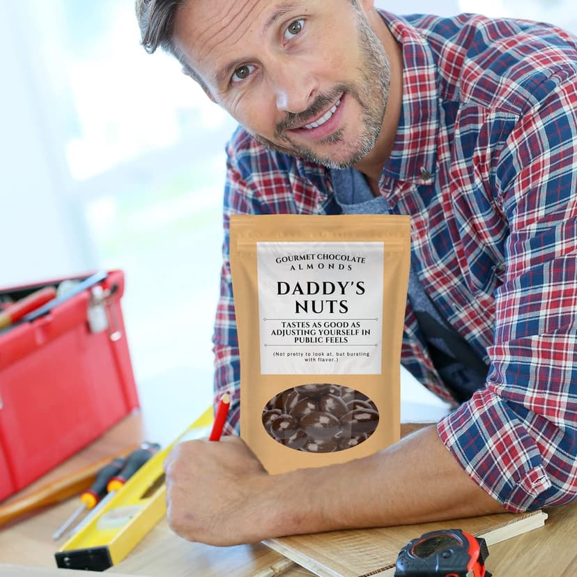 Daddy’s Nuts Gourmet Chocolate Almonds - Dark Cocoa Chocolate Nuts Kepperton - Funny Candy Gifts for Men Fathers Day, Birthdays, Christmas Stocking Fillers for Dads, Stepdad, Grandpa