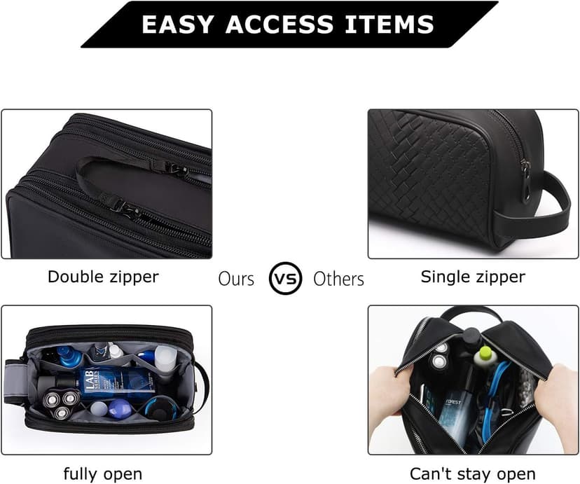 BAGSMART Toiletry Bag for Men, Travel Toiletry Organizer Dopp Kit Water-resistant Shaving Bag for Toiletries Accessories, Door Room Essentials, Black-medium