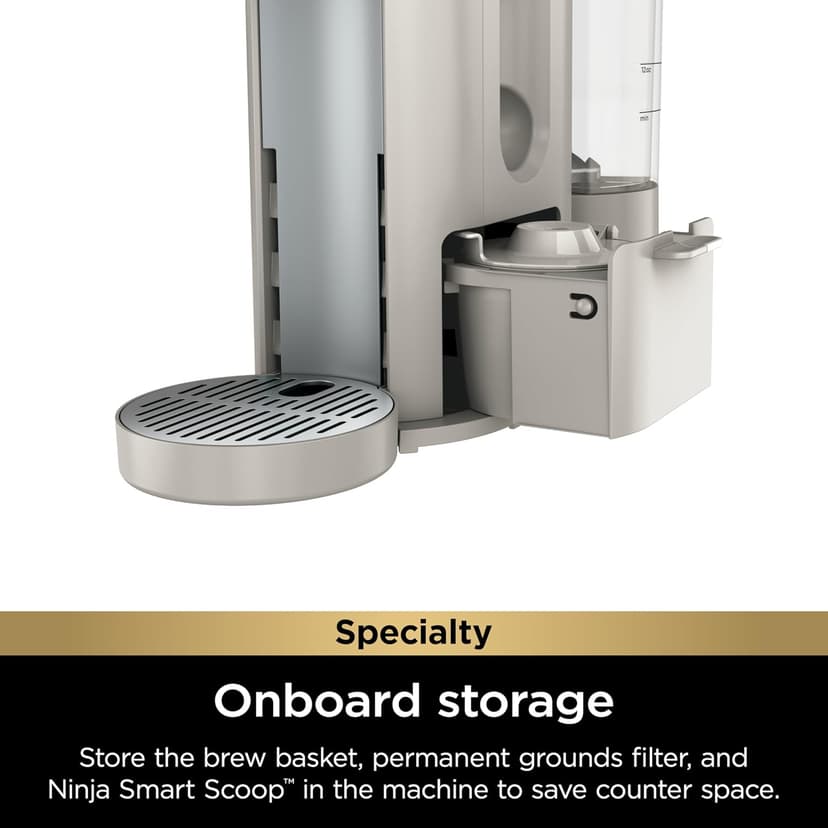 Ninja Pod & Grounds Specialty Single-Serve Coffee Maker, K-Cup Pod Compatible, Brews Grounds, Compact Design, Built-In Milk Frother, 56-oz. Reservoir, 6-oz. Cup to 24-oz. Mug Sizes, Stone, PB051ST