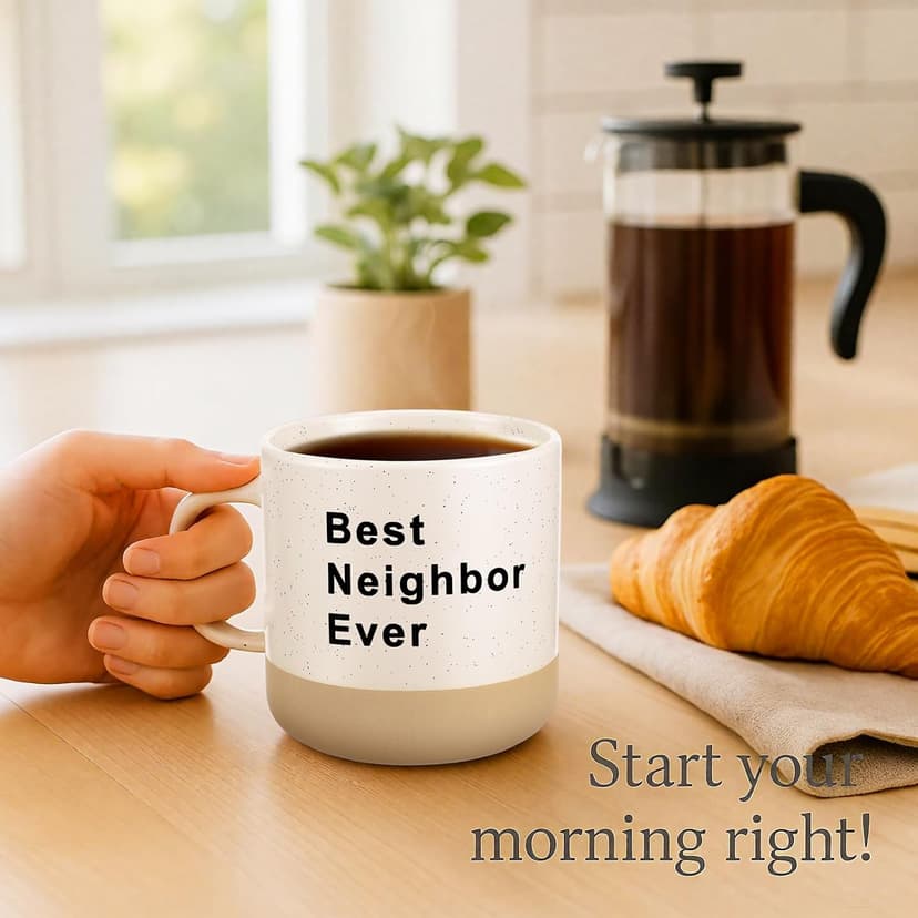 6 Set Christmas Gifts for Neighbors Best Good Neighbor Ever Gifts Ceramic Coffee Mugs Set with Box, Ribbon, Pine Branch for Xmas Holiday Neighborhood Treats Housewarming Goodbye Farewell Appreciation