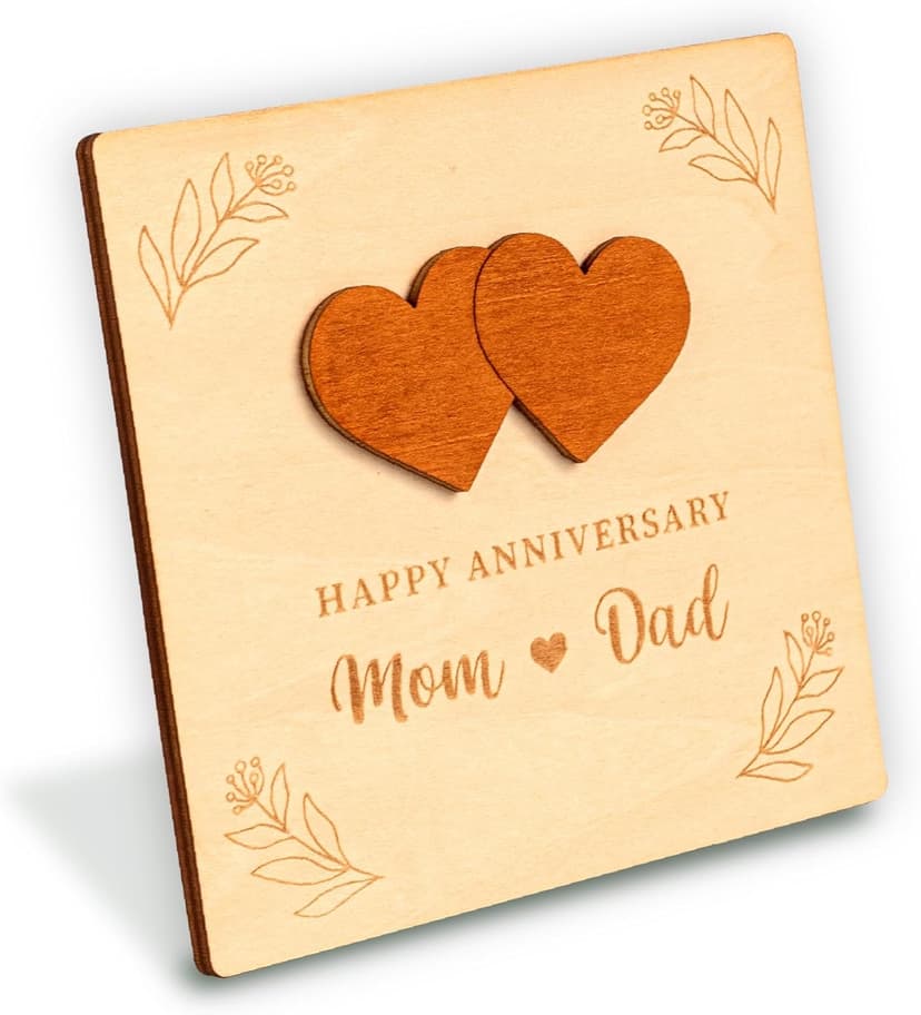 Happy Anniversary Card for Parents - Wood Parents Anniversary Card Gifts from Daughter Son, Wedding Gifts Anniversary for Parents, Anniversary Cards Gift for Mom and Dad