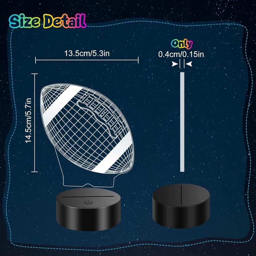 Linkax Football Gifts Stocking Stuffers for Kids Teens Boys Girls, Rugby 3D Illusion Night Light Christmas Gifts for Kids, 6 7 8 9 10 11 12 13 Year Old Birthday Presents Room Decor, Toys for Ages 8-13