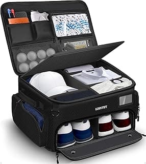 Golf Trunk Organizer, Waterproof Car Golf Locker with Separate Ventilated Compartment for 2 Pair Shoes, Golf Storage for Balls, Tees, Cap, Clothes, Gloves, Accessories, Gifts for Men, Women