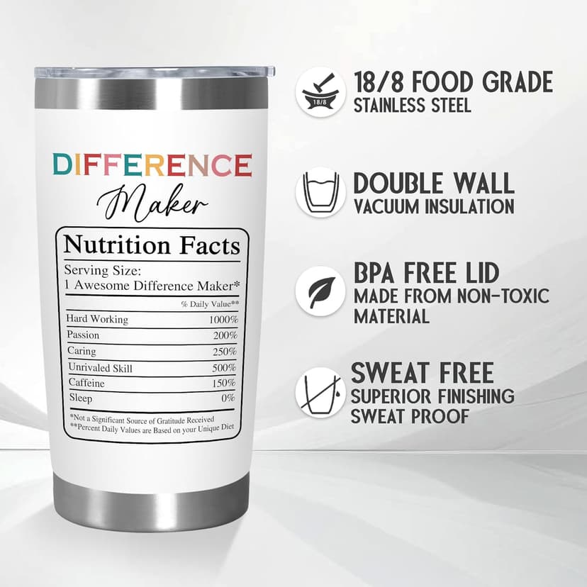 Christmas Appreciation Gifts for Coworkers - 20 oz Stainless Steel Insulated Tumbler - Birthday Inspirational Thank You Gifts for Women Teachers Coworkers Boss, Difference Maker Gift Ideas