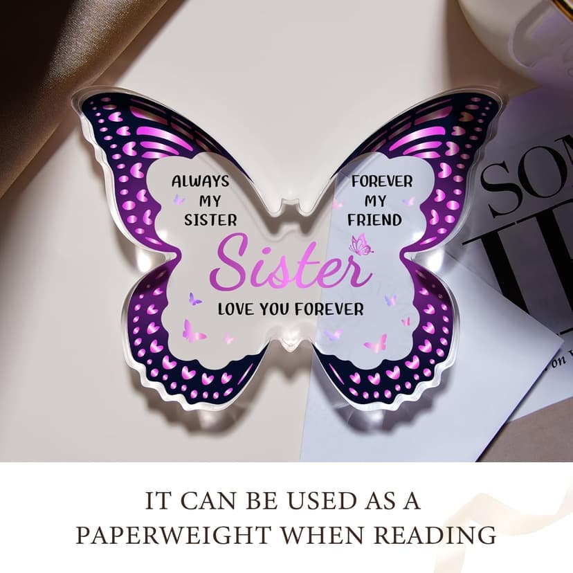 Sister Birthday Gifts, Birthday Gift for Sister from Sisters Brother - Butterfly Shaped Decorative Acrylic Plaque - Sisters Gift for Christmas Valentines Mothers Day Birthday