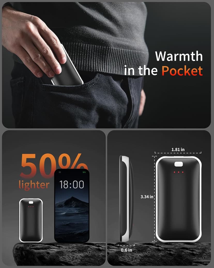 Hand Warmers Rechargeable, 2 Pack Electric Hand Warmer, Reusable Portable Pocket Heater USB Handwarmers, Gifts for Men, Women, Indoor, Outdoor, Hiking, Skiing, Camping, Hunting Accessories