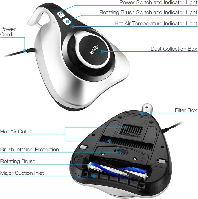 Housmile Bed Vacuum Cleaner Special-Purpose Mattress Vacuum Cleaner with Powerful Suction Upgraded Handheld UV Vacuum Effective Cleaning Bed Sheet, Pillow, Quilt, Sofa, Blanket, Carpet