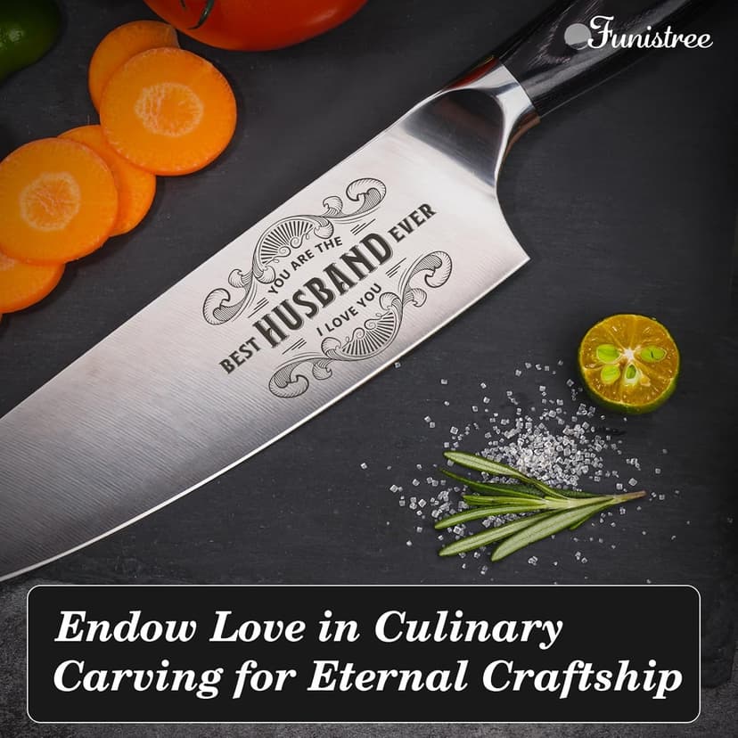 Anniversary Men Gifts for Him Husband, 8 inch Professional German Stainless Steel Chef Knife, Engraved Best Husband Ever Knife Gift, Christmas Anniversary Birthday Gifts for Men Husband