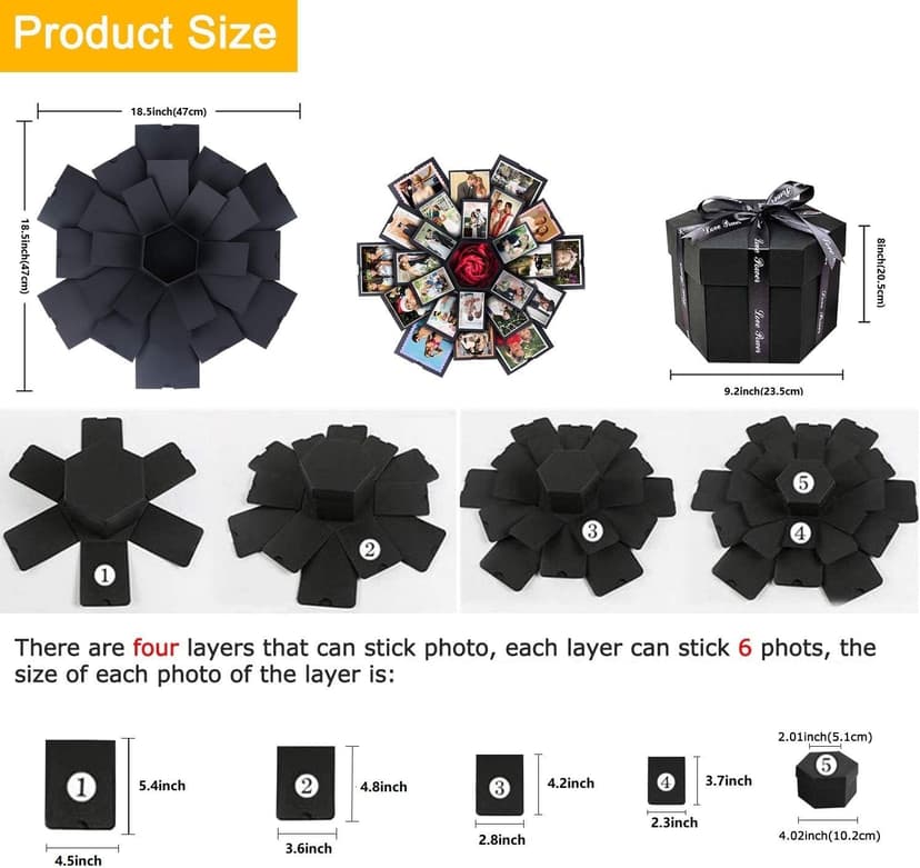 Explosion Gift Box - Photo Box, A Creative Six-sided Gift Box. Love Memory DIY Handmade Photo Album Scrapbook, A Surprising Boyfriend Birthday Gift, Ideal for Weddings, Christmas or Valentine's Day
