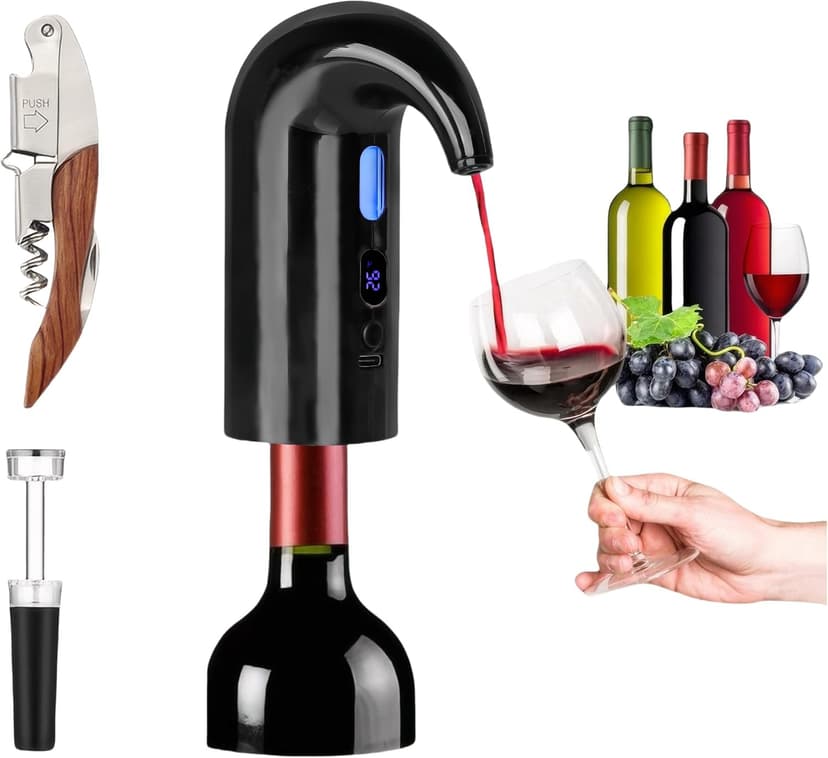 Electric Wine Aerator, Wine Decanter Pump Dispenser Gifts Set,Automatic Wine Aerator Pourer Spout. Wine Dispenser Pump Wine Accessories, Wine Gifts for Women Wine Lovers Black…