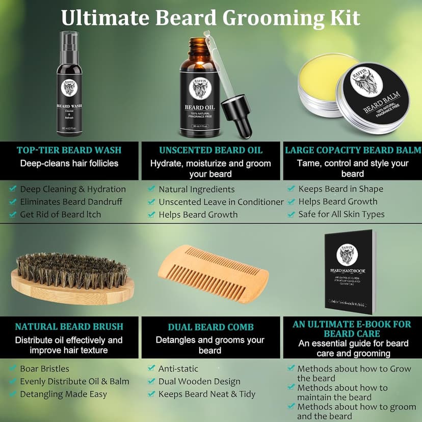 Mens Gifts - Beard Kit with Oil, Balm, Brush, Comb, Scissors, E-book, Outfits Men's Grooming Routine, Anniversary & Birthday Gifts for Men, Him, Husband, Boyfriend, Son, Male Friend, Brother, Dad
