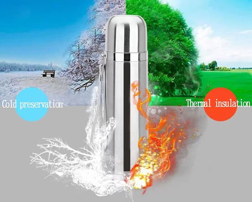 Stainless Steel Thermal Bottle Vacuum Insulated Coffee Trave Mug for Hot and Cold Drinks Double Walled Sport Water Flask with Cup 17Oz/500Ml(Silver)