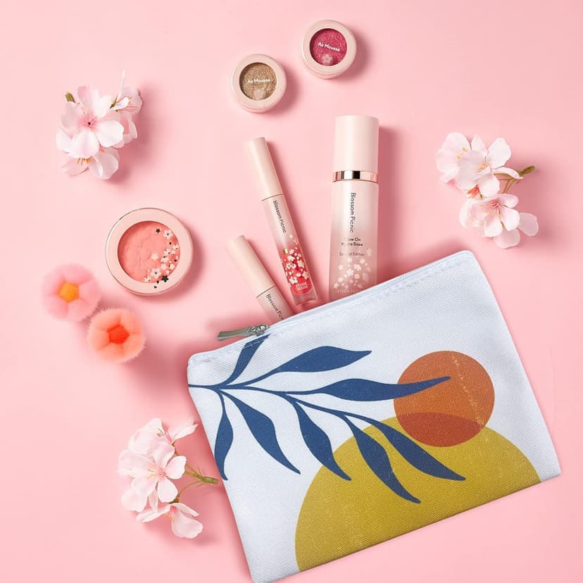 9Pcs Boho Cosmetic Bags Rainbow Retro Makeup Bag Sunshine Canvas Makeup Pouch for Purse Boho Nature Cosmetic Pouch Mid Centry Decor Travel Accessory Pouch