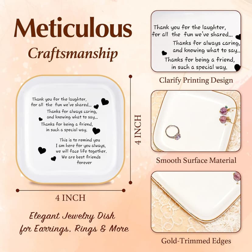 PUDDING CABIN Friend Birthday Gifts for Women,Friendship Thank You Ring Trinket Dish,Going Away Gifts for Friends,Long Distance Gifts for Women Moving Retirement Gifts For Woman