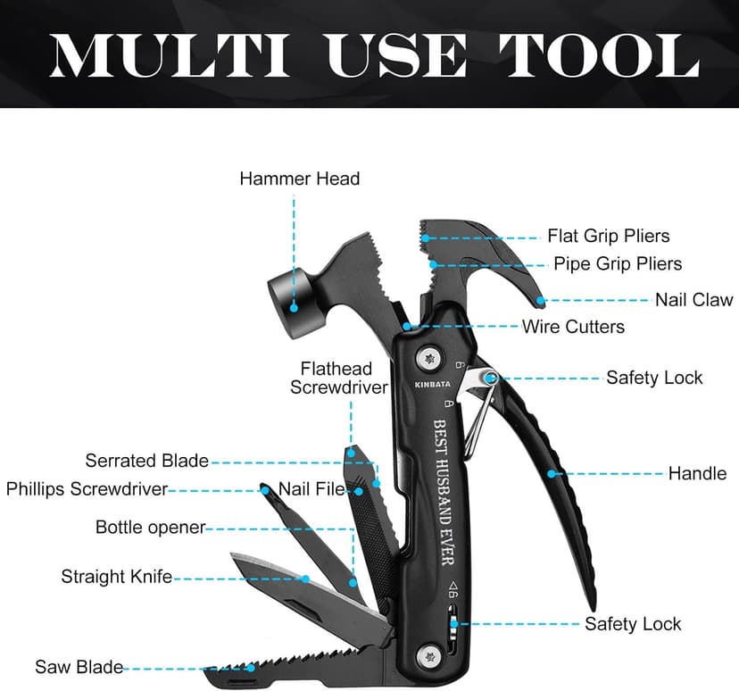 Gifts for Husband from Wife-Best Anniversary Basket Gifts for Men who has everything Fathers Day Funny Birthday Gift Ideas for Him Christmas Unique Romantic Presents Sets, All in One Hammer Multitool