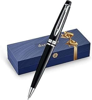 Waterman Expert Ballpoint Pen, Gloss Black with Chrome Trim, Medium Tip, Blue Ink, Luxury Pen in Gift Box - Supreme Writing Comfort, Signature Style, Polished, Professional